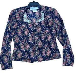 Vintage Randy Pantel Victorian Flower Print Button Front Shirt, Lace, Size 6